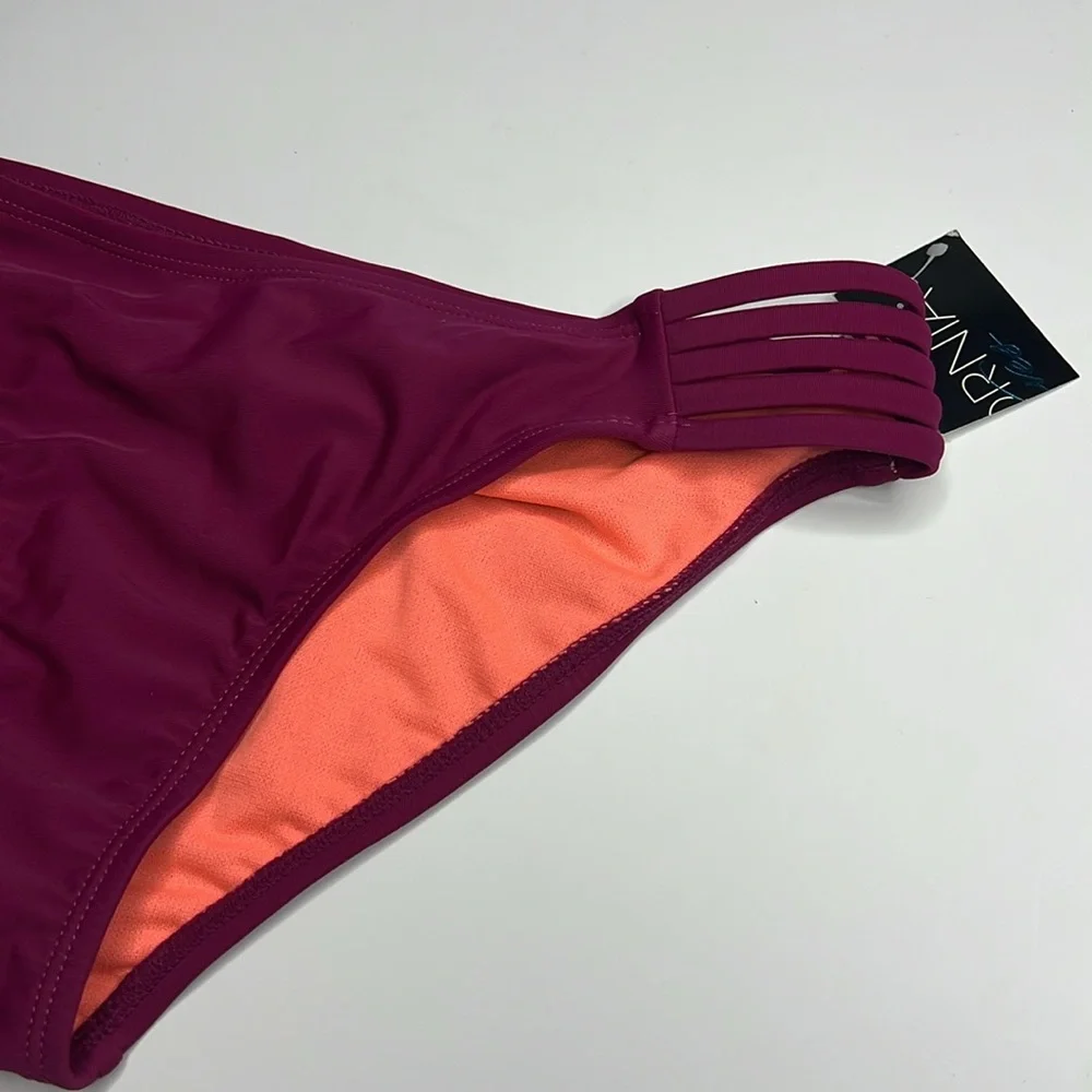 California Waves Wine Hypnotic Optic Strappy Hipster Bikini Bottoms. Size S